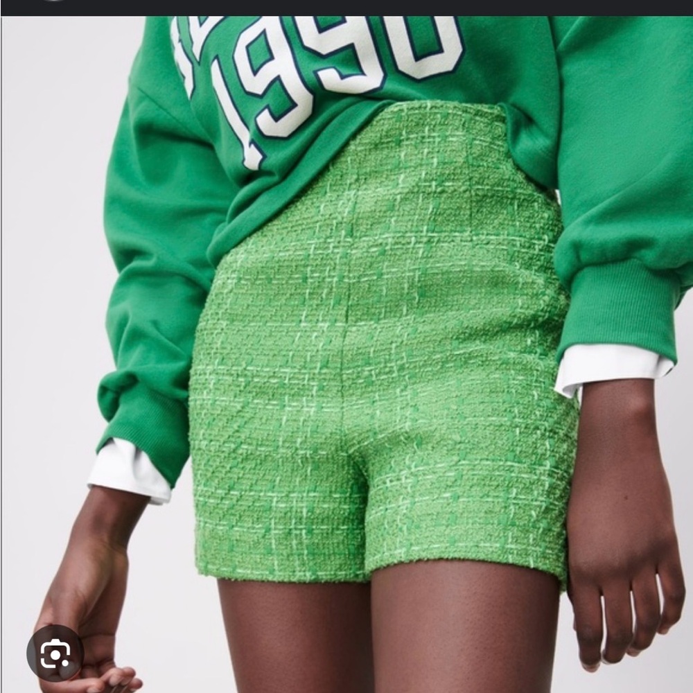 Zara High Waist Green Tweed Shorts S